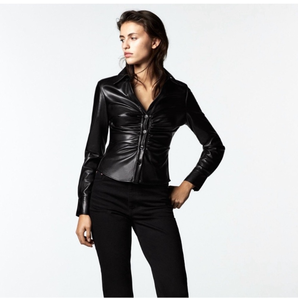 Zara Black Faux Leather Top